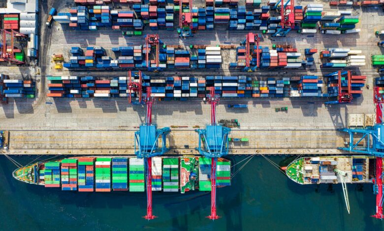 birds eye view photo of freight containers