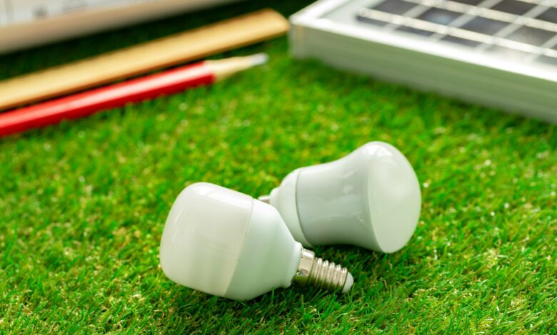 Solar energy panel and light bulb, green energy
